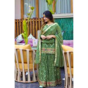 Conjunto de ropa de fiesta para mujer de diseñador Sharara Plazzo Dupatta - Product Image 1