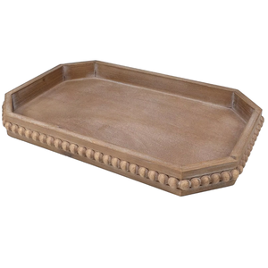 Wooden <b>Serving</b> <b>Tray</b> with Beaded Edge | Rectangular Handcrafted Decorative Platter for Coffee Table Dining Ottoman Kitchen Home - Product Image 3