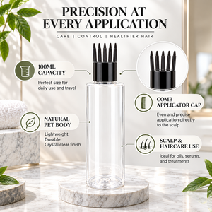 Soins des cheveux, flacon applicateur à peigne en PET de 100 ml |   Contenant vide transparent pour huile capillaire, sérum, traitement du cuir chevelu et application facile au quotidien - Product Image 5