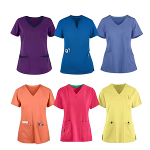 GLOWING NEON INDUSTRY Women White Scrub Set V-Neck <b>Top</b> Pockets Elastic Waist Pants Hospital Uniforms Cotton Polyester Woven - Product Image 3
