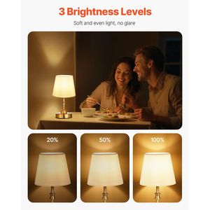 Lampada da Tavolo Cordless 5200mAh con Paralume in Tessuto, 3 Livelli di Luminosità, Colore 2700-3000K, Batteria Ricaricabile Integrata, Piccola Lampada da Scrivania - Product Image 2