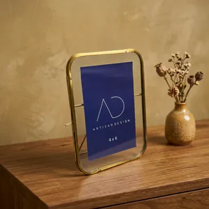 ARTISAN DESIGN Glass Portrait Tabletop <b>Picture</b> <b>Frame</b> Brass Finish Luxury Decorative Home Wedding Gift Premium Quality <b>small</b> size - Product Image 1