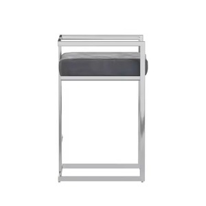 Tabouret et chaise de bar à dossier bas en cuir gris avec structure en acier chromé de qualité supérieure pour bureau de direction, réception et salon. - Product Image 1