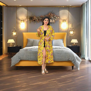 Kimono de Algodón Tejido para Mujer al por Mayor, 100% Algodón Indio, Cuello en V, Talla Única, Transpirable, Estampado Floral, Primavera Verano, Traje de Baño, Dama de Honor - Product Image 1