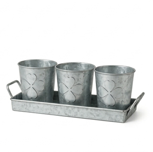 Nouvel ensemble de pots de fleurs classiques en métal galvanisé style ferme avec plateau pour décoration de jardin intérieur/extérieur, taille personnalisable - Product Image 4