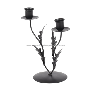 Candelabro Doble de Hierro Ecológico Hecho a Mano de Primera Calidad, Acabado Negro, Portavelas para Decoración de Bodas, Fiestas y Hoteles - Product Image 2