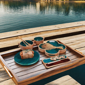 Juego de cocina de madera Bandeja de servicio Plato Hot case esmalte en madera sheeri Artesanías - Product Image 2