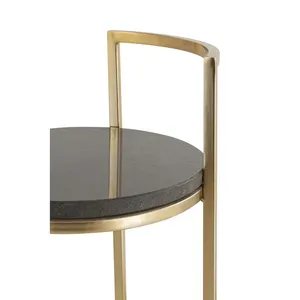 Mesa Auxiliar Redonda Moderna con Estructura de Latón y Tapa de Piedra Oscura, Mueble Decorativo para Sala de Estar Interior - Product Image 1