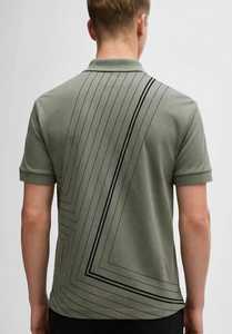 เสื้อเชิ้ตแขนสั้นผู้ชายสีเขียวมะกอก ผ้าฝ้าย ปักโลโก้ลายเส้นเรขาคณิต เสื้อถักลำลอง - Product Image 3