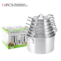 Batterie de cuisine en aluminium moulé sous pression Lot de 7 pièces Ensemble de marmites de cuisine à domicile Ustensiles de cuisine en aluminium Marmite à angle droit