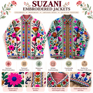 Colorful Suzani <b>Embroidered</b> Quilted <b>Jackets</b> <b>for</b> <b>Women</b>, Bohemian Floral Patchwork Outerwear with Artisan Stitching - Product Image 6