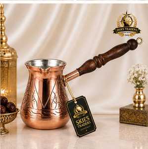 หม้อกาแฟทองแดงแบบดั้งเดิมของอาหรับ ตุรกี แบบเซซเว พร้อมด้ามจับโลหะ - Product Image 3