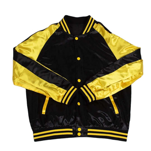 Veste universitaire noire et jaune pour homme, manches en satin, blocs de couleur, col rabattu, coupe classique, décontractée, pour l'automne - Product Image 3