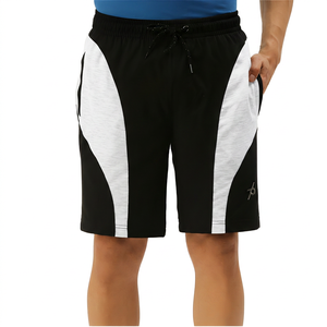 Shorts Bermuda pour homme, noir et gris, à blocs de couleur, séchage rapide, avec cordon de serrage et poches, coupe décontractée - Product Image 3