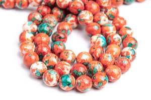 ลูกปัดหยกสีส้มและสีน้ำเงินลายดอกไม้ เกรดสำหรับทำเครื่องประดับ สร้อยข้อมือ สร้อยคอ งานฝีมือ DIY - Product Image 4