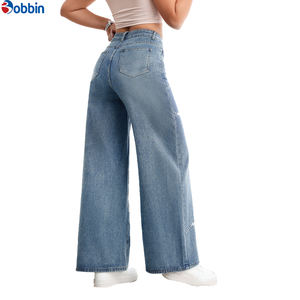 Vaqueros de mezclilla con pedrería para mujer, jeans brillantes con diamantes, estilo vintage, de alta calidad, cintura alta, holgados, de pierna ancha y recta. - Product Image 4