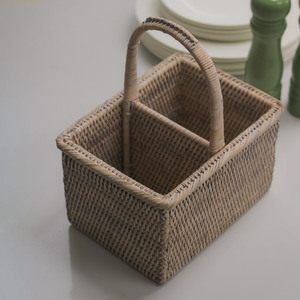 Porte-couverts élégant en rotin pour la présentation de la table des restaurants, panier à compartiments pour couverts - Product Image 4