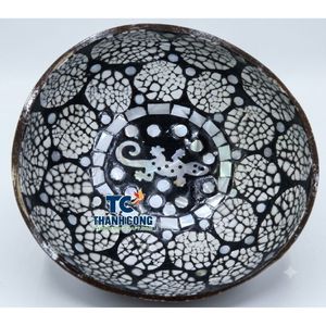 Bol en noix de coco artisanal vintage de haute qualité, écologique, motif mosaïque craquelée noir et blanc, design gecko, lot de 5 pièces - Product Image 1