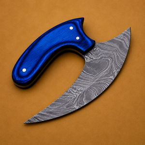 Couteau de chef Ullu en acier Damas forgé à la main, style Viking, manche en bois bleu, étui en cuir, lame ambidextre, 4-5,9 pouces - Product Image 3