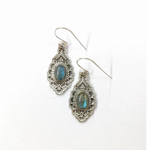 Anti Tarnish <b>Solid</b> 925 <b>Silver</b> <b>Earrings</b> With Oval Blue Flash Labradorite Drop Oxidized Finish Jewelry Bulk - Product Image 2