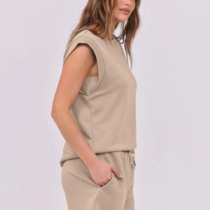 Ensemble t-shirt basique et short long pour femme, 100% coton, taille élastique, séchage rapide, respirant, vêtements décontractés d'été - Product Image 5