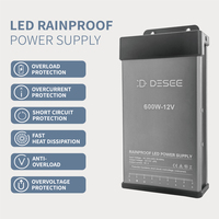 Alimentation LED étanche 600W 12V/24V AC-DC IP45 en aluminium pour éclairage de signalisation LED avec commutation BIS, vente chaude