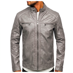 <b>Men's</b> Custom <b>Leather</b> Bomber <b>Jacket</b> Stand V-Neck Zipper Closure Woolen Silk Shell Casual Outerwear Winter Soft Breathable 3D/Dot - Product Image 1
