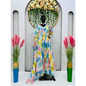 ชุดเดรสผ้าไหมพิมพ์ลายดิจิทัลสำหรับผู้หญิงชุดด้านล่างมีสีฟ้า dupatta - Product Image 1