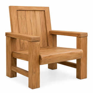 Chaise de jardin d'extérieur de luxe en teck massif au design contemporain avec larges accoudoirs et pieds sabre |   Chaise artisanale écologique et imperméable - Product Image 3