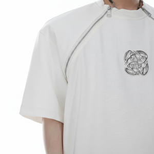 เสื้อยืดคอตตอนผู้ชายทรงโอเวอร์ไซส์ ดีไซน์ซิปคู่ ป้ายโครเมียมแบบกำหนดเอง เสื้อยืดโอเวอร์ไซส์แฟชั่นฤดูร้อน ผ้าฝ้าย 100% - Product Image 6