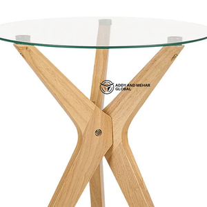Modern Round Glass Top Side Table with Solid <b>Wood</b> Cross Base – Contemporary Accent Table for Living Room Bedroom & Office - Product Image 5