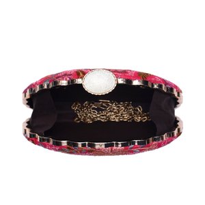 Pink Floral Embroidered Party <b>Clutch</b> Bag Designer Party Handbag for Women <b>Wedding</b> Occasions - Product Image 3