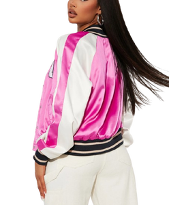 Chaqueta Bomber Corta de Satén para Mujer, Estilo Moderno, Venta al Por Mayor, Chaqueta Varsity de Fútbol Americano con Logotipo Personalizado - Product Image 6