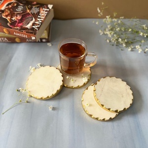 Premium White <b>Marble</b> <b>Coaster</b> Set with Gold Finish – Elegant Round Stone Drink <b>Coasters</b> for Ramadan, Eid & Luxury Home Décor - Product Image 2
