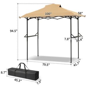 Gazebo Pieghevole 5x8FT in Poliestere Kaki con Griglia di Ventilazione, Telaio Verniciato a Polvere Nera, Doppia Rete per Uso in Cortile - Product Image 3