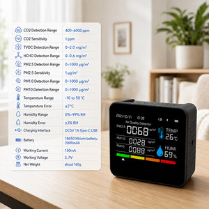 Détecteur intelligent de qualité de l'air 9-en-1 CO2 HCHO TVOC PM2.5 PM1.0 PM10 Température et humidité Application sans fil Stockage de données sur 60 jours - Product Image 4