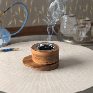Brûleur à Bakhoor en bois de forme ronde créative, porte-encens arabe moderne à couches superposées pour Oud, cylindre avec coupelle métallique amovible, vente en gros - Product Image 4