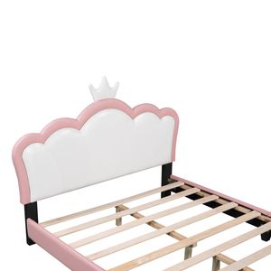 Letto Principessa Imbottito Bianco + Rosa con Testiera e Pediera a Corona, Elegante Design a Piattaforma - Product Image 6
