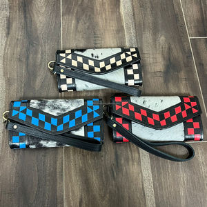 Cartera de Mano de Cuero Vacuno Genuino de Moda 2025 para Mujer, Hecha a Mano, con Patrón a Cuadros Rojos y Blancos, Cartera de Piel con Pelo - Product Image 6