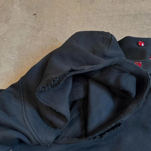 <b>Black</b> Cropped Hoodie With Rhinestone <b>Heart</b> Sleeve Regular Fit Unisex Casual Autumn Wear - Product Image 6