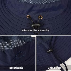 Unisex Wide Brim Mesh Fabric Sun <b>Hat</b> with 3D Embroidery <b>Navy</b> Blue Nylon Adjustable Strap Outdoor Casual Spring Summer Adult - Product Image 6
