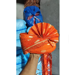 Turban indien traditionnel Safa en or orange, pré-noué, pour homme, couvre-chef ethnique, réversible, en coton satiné, pour toutes les saisons - Product Image 1
