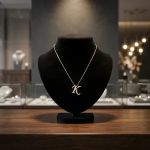 Collier Pendentif Minimaliste Personnalisé en Or Blanc avec Initiale K M en Diamant de Laboratoire, Bijou Quotidien pour Femme - Product Image 1