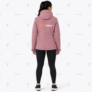Chaqueta de Esquí Impermeable y Transpirable para Mujer, con Capucha, Color Rosa, Cierre de Cremallera, Manga Larga, Relleno de Poliéster, Color Sólido, Logotipo Frontal - Product Image 5