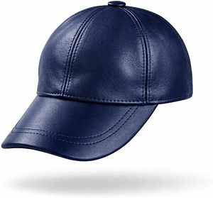 Unisex Navy Blue PU Leather Baseball <b>Cap</b> 6-Panel Adjustable Magnetic Closure Casual Solid Color <b>Hat</b> for Adults - Product Image 5