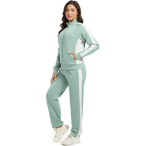 Conjunto Deportivo de Dos Piezas para Mujer, Chaqueta con Cierre Completo y Cuello Alto, Pantalones Jogger, Mezcla de Algodón y Poliéster, Detalles en Dorado - Product Image 4
