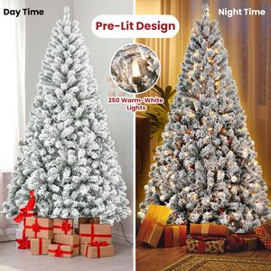 Albero di Natale innevato preilluminato da 180 cm con 250 luci bianco caldo, rami in PVC di alta qualità, effetto neve realistico - Product Image 4