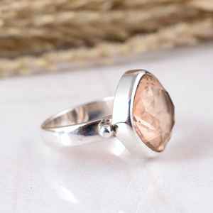 Handmade 925 Sterling Silver Rose <b>Quartz</b> <b>Ring</b> Natural Cushion Gemstone Beaded Statement Band Artisan Handcrafted Adjustable Boho - Product Image 2