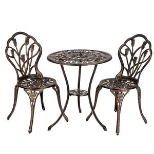 Ensemble bistrot 3 pièces en aluminium moulé de style européen, table et chaises en bronze pour l'extérieur, idéal pour le jardin - Product Image 5