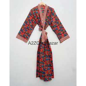 Kimono Indio 100% Algodón al por Mayor, Kimono de Algodón con Estampado a Mano, Fabricante de Ropa de Mujer, Kimono Largo de Diseñador - Product Image 3